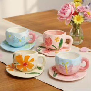 Korean Relief Hand-painted Porcelain Coffee Cups Milk Cups Ceramic Mug Microwave Dishwasher Safe for <b>Gift</b> Baking Birthday <b>Cake</b> - Product Image 2