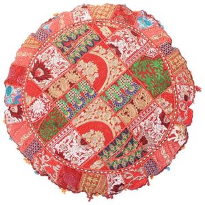 Coussin de sol en coton 100% biologique avec pompons, patchwork, pour la vente en gros - Product Image 4