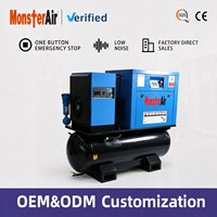 Compresseur d'air mobile à vis VSD 2-en-1 de petite taille 4kW 7.5kW avec réservoir et roues