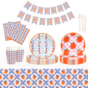 Juego de Vajilla Desechable con Diseño de Frutas Naranjas DAMAI, Platos, Vasos y Servilletas de Papel para Fiestas de Cumpleaños - Product Image 1