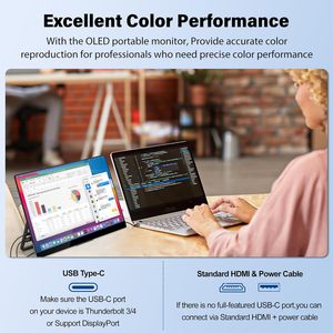 Moniteur <span class=keywords><strong>OLED</strong></span> <span class=keywords><strong>portable</strong></span> <span class=keywords><strong>4K</strong></span> 14 pouces, écran UHD haut de gamme 100% DCI-P3 pour ordinateur <span class=keywords><strong>portable</strong></span>, commutateur téléphonique MAC, USB-C pour interface HDMI - Product Image 2