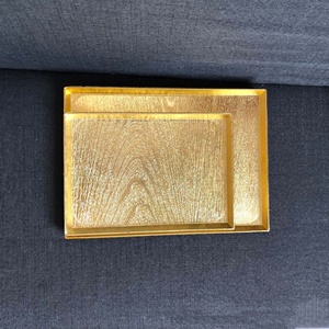 2 Tailles Or Argent Cuivre Grain de Bois Motif Abrasion Décolletée Palette Rectangulaire Bol à Fruits Plateau Décoratif Charger Plaques - Product Image 4