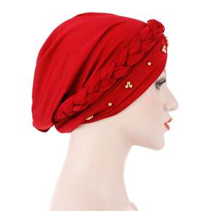 Diseñador de moda sólido solo trenza rebordear turbante perla cristal musulmán señoras <span class=keywords><strong>Hijab</strong></span> sombrero africano Mujer cabeza envoltura - Product Image 3