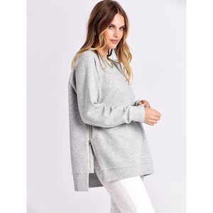 Sudadera Oversize de Cuello Redondo para Mujer FOXA, Túnica de Manga Larga con Cremallera Lateral, Camiseta Transpirable de Punto de Mezcla de Algodón - Product Image 3