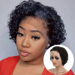 วิกผมบราซิลเลียนแฮร์ 13x1 สี 99j สำหรับตัดผมสั้น วิกผมลูกไม้ด้านหน้าแบบโปร่งใส สำหรับผมลอนหยักศก ความหนาแน่น 180% - Product Image 1