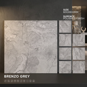 Azulejos de Porcelana Pulida Brillante Dyna Griss de 600x600 mm, Diseño de Suelo con Efecto Mármol Gris de 60x60 cm - Product Image 1