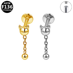 <b>Titanium</b> Cat Head Drop Earring <b>Studs</b> With Crystal For Ear Cartilage Piercing ASTM F136 <b>Titanium</b> Alloy Jewelry - Product Image 5