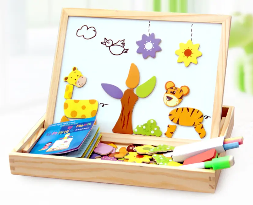 Multi funzione bambini giocattolo prescolare intelligente giocattoli educativi in legno arte magnetica cavalletto animali puzzle in legno giochi per bambini
