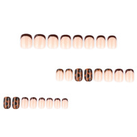 Faux ongles carrés courts à presser, 24 pièces, rose nude avec imprimé français marron et écaille de tortue, pointes d'ongles brillantes pour femmes, usage quotidien automne
