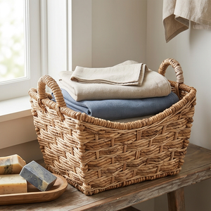 Natural Woven Seagrass Magazine Rack Basket with Handles, Curved <b>U</b>-Shaped Wicker Floor Storage Tote Bin for <b>Living</b> Room - Product Image 4