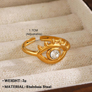 <b>Stainless</b> <b>Steel</b> <b>Ring</b> <b>Women</b> Simple Wind Style Rhinestone Inlaid Personalised Hip Hop Devil Eye Fashionable Accessory Weddings - Product Image 4