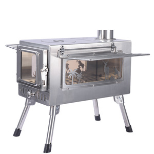 Poêle à <span class=keywords><strong>bois</strong></span> pliable portable double usage, ustensiles de cuisine en acier inoxydable pour 3 à 5 personnes, chauffage de tente de camping - Product Image 5