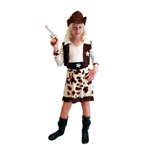 Çocuklar fantezi Cosplay kahverengi kostüm karnaval parti Cowgirls elbise kostüm DX-G006005