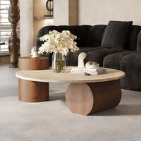 Table basse en marbre avec base en bois massif durable, design nordique moderne, pour la maison, le salon, l'appartement