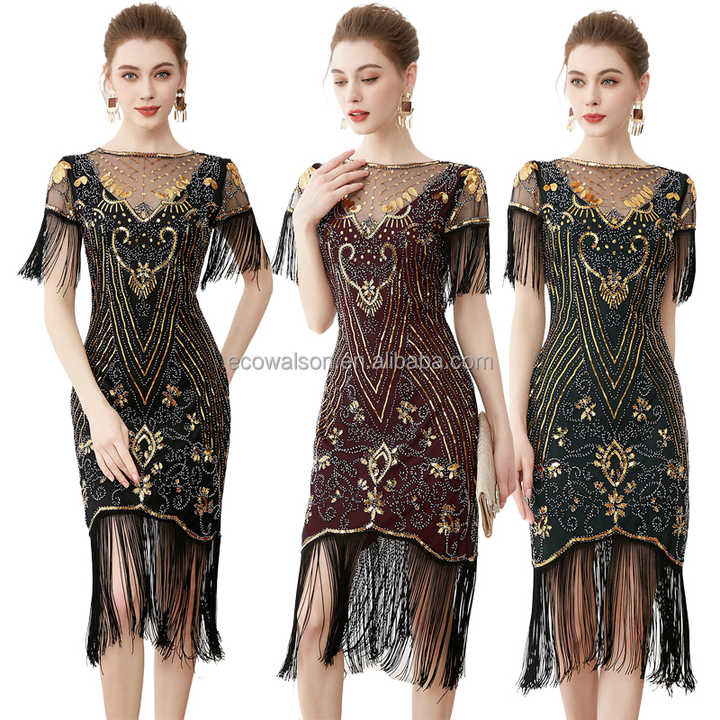 1920s Flapper Dress - Gatsby Sequin Beaded Fringe Party Costume