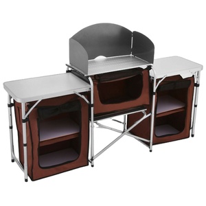 Aluminum Portable Outdoor Folding Table Camping Table Kitchen Cabinet Picnic Cooking Cupboard with Storage Box