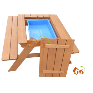 Table en bois de sapin avec parapluie en tissu et <span class=keywords><strong>bac</strong></span> <span class=keywords><strong>à</strong></span> <span class=keywords><strong>sable</strong></span> en plastique pour bassin d'<span class=keywords><strong>eau</strong></span> - Product Image 5