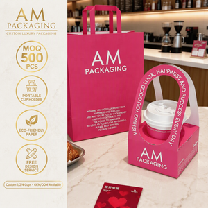 Boîte de transport pour gobelets en papier kraft personnalisée, emballage pour boissons à emporter avec porte-gobelets portable, OEM ODM - Product Image 1