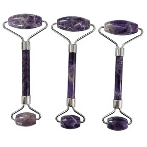 Rouleau de massage pour le visage en améthyste, pierre naturelle à 100 %, réduit la fatigue, pierre violette - Product Image 2