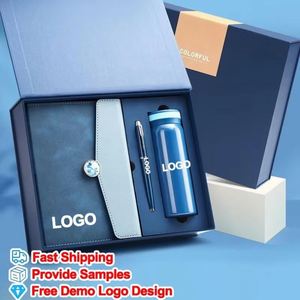 Ensemble cadeau personnalisable de carnet de notes, journal et agenda en PU pour entreprise, avec stylo et bouteille, papeterie de bureau esthétique pour mariages, vente en gros - Product Image 1