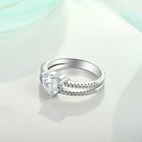Bague double bande cœur en argent 925 avec zircon cubique, sertie à 4 griffes, pour femme, idéale pour fiançailles, promesse ou mariage