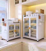 Armoire de rangement de cuisine moderne en métal grande capacité, étagère à vaisselle à trois niveaux, placard anti-poussière avec portes