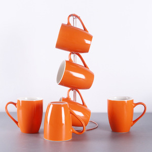 Orange Ceramic Coffee <b>Mugs</b> <b>Set</b> Of Six Solid Color With Brown Handles For Gift Giveaways And Daily Use - Product Image 5