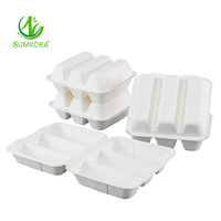 Boîte à tacos jetable en pulpe de canne à sucre SUMKOKA avec séparateurs, barquettes à tacos en bagasse à emporter, boîtes à tacos à clapet