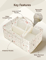 Panier de rangement portable matelassé à motif floral pour couches, organiseur de chambre d'enfant avec séparateurs, panier imperméable avec poignées robustes