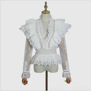 Tongrui Direktvertrieb Übergröße Frühling Einfarbiges Spitzen-Top Schwarz/Weiß/Rosa Ärmellos V-Ausschnitt Ausgestellte Schultern Atmungsaktiv Damen - Product Image 1