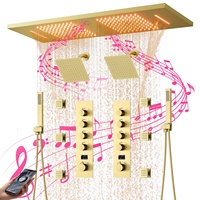 Ensemble de douche de luxe 12x36 pouces avec pommeau de douche LED musical, douchette latérale 8 pouces et affichage numérique pour salle de bain