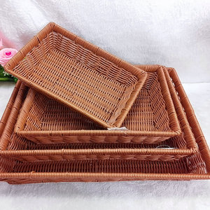 Rectangular Rattan <b>Basket</b> Set Stackable Storage Tray For <b>Bread</b> Fruit Snacks Candy Brown Color - Product Image 4