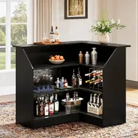 Table de bar en forme de L avec supports à verres sur pied Unité de bar d'angle à 3 niveaux Table de bar à liqueur Bureau de réception