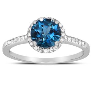Bijoux en or blanc massif 14 carats sur mesure avec topaze bleue de Londres véritable 1-5/8 ct et halo de diamants naturels 1/8 ct pour femme - Product Image 3
