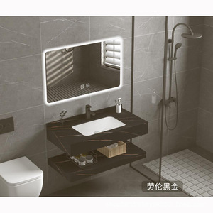 ตู้ห้องน้ำแบบแขวนผนัง Ouni Black Double Layer Ceramic Slab ขนาด 80-120 ซม. พร้อมอ่างล้างหน้าเซรามิกสองชั้น - Product Image 4