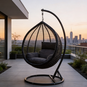 Silla Colgante Moderna de Mimbre Sintético con Cojín Impermeable para Uso en Restaurantes y Villas al Aire Libre, Silla Colgante para 1 Persona - Product Image 6