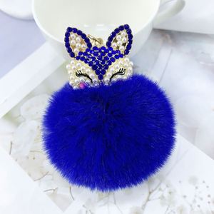 Porte-clés pendentif tête de renard en fourrure avec strass colorés et perles, accessoires pour sacs de femme - Product Image 6