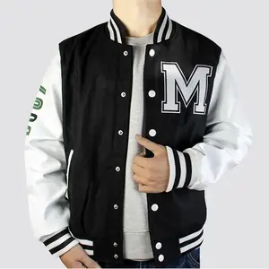 Oversize Leisure Custom Patch Embroidery Leather Sleeve Baseball Letterman Varsity Jacket For Men Plus Size Sweater Bomber Coat