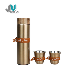 Ensemble cadeau de gourde isotherme en acier inoxydable avec logo personnalisé, 500 ml, avec infuseur à thé, couvercle en bois grainé, sangle en cuir, pour l'exportation en gros - Product Image 3