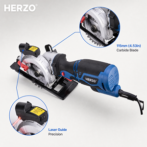 Циркулярная пила HERZO 710W Mini, 115 мм, 230 В, 3500 об/мин, глубина реза 42,8 мм, сертификаты CE GS, для резки древесины - Product Image 4