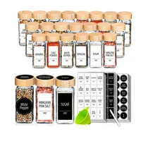 24 pièces de pots à épices carrés en verre sérigraphiés vides de 4oz/8oz (120ml), ensemble unique de pots à épices en verre pour sel et poivre, cuisine