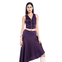 Haut bas ourlet élégant Style fête haute qualité tissé tissu fluide drapé robe ANYSHAPE Vietnam porter violet Satin jupe femmes