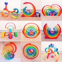 Balok Bangunan Kayu Pelangi Besar Montessori 20-Piece Stacker Box untuk Anak Usia 2-3 Tahun