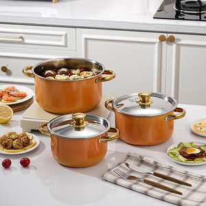 Fabrika Toptan Satış 8 Parça Turuncu Çelik Kaplamalı Tencere Seti Paslanmaz Çelik Çorba Tenceresi Mutfak Tencere Seti - Product Image 5