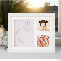 Marco de recuerdo para huellas de manos y pies, kit de impresión con arcilla o tinta, opcional, con doble exhibición de fotos, MDF blanco y negro, regalo para bebés y mascotas