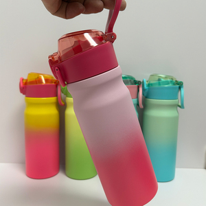 Gradient Color Double Wall Insulated Stainless Steel Water <b>Bottle</b> with <b>Flip</b> <b>Top</b> Lid & Carry Handle - Product Image 3