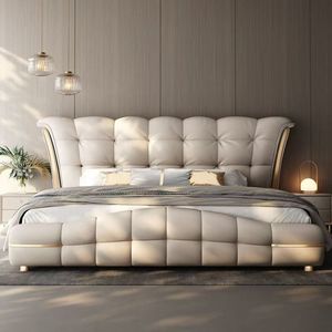 King Size Italy Luxury Lighting <strong>Head</strong> <strong>Board</strong> Upholstered Queen or king Size Bed with Storage Space Soft Leather Italian Bed - Product Image 2