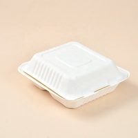2023 Venta caliente 8 pulgadas Biodegradable de caña de azúcar, pulpa de bagazo para llevar con bisagras caja de comida rápida de la cubierta