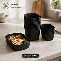 Contenants alimentaires en papier noir avec design empilable et emboîtable pour la préparation des repas et les plats à emporter, impression de logo personnalisée et vente en gros