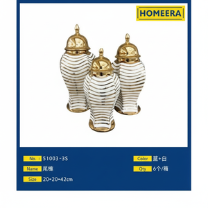 Vente en gros Vase nordique en céramique fait main or et blanc 20x20x42cm Style Art déco Décoration de table pour la maison Boîte de 6 pièces - Product Image 1